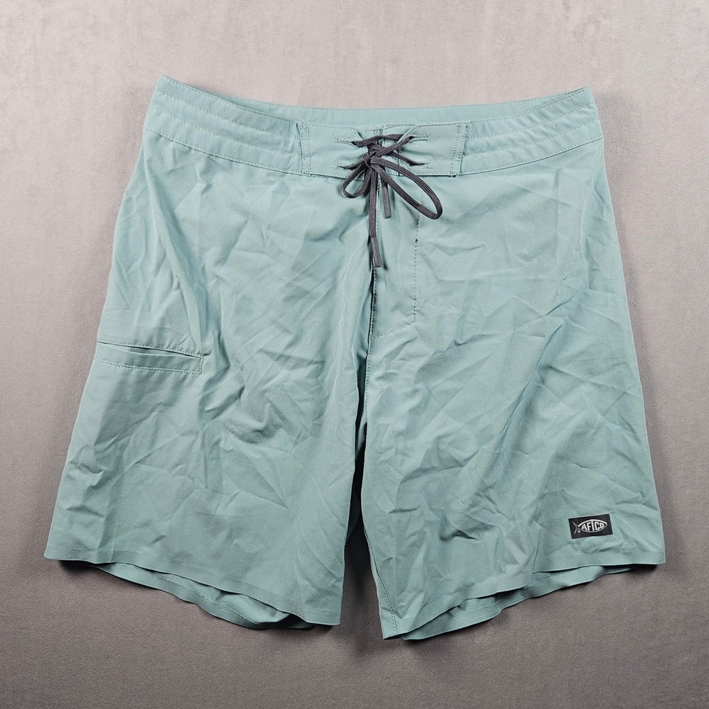 AFTCO Board Shorts Mens 30 Blue/Green Fishing Performance Adjustable Waist